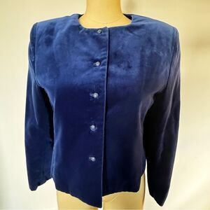 VINTAGE 80's CAROLL REED Blue Velvet Button Down Longsleeve Blazer US 12